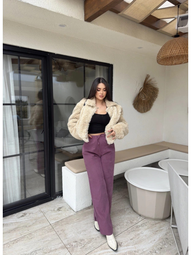 Bordo Beli Lastikli Pantolon