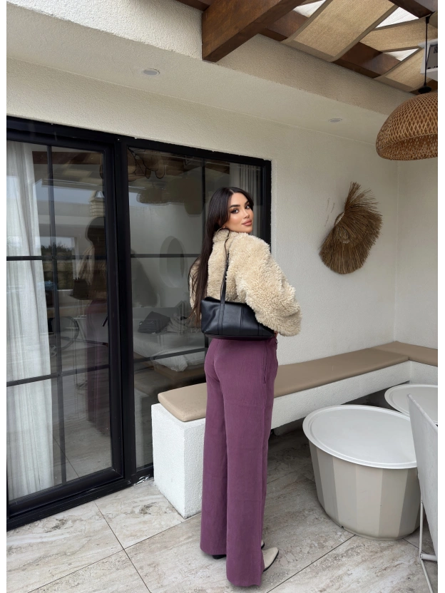 Bordo Beli Lastikli Pantolon