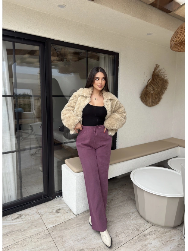 Bordo Beli Lastikli Pantolon