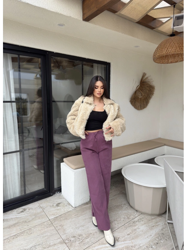 Bordo Beli Lastikli Pantolon