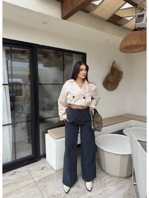 Füme Beli Lastikli Pantolon