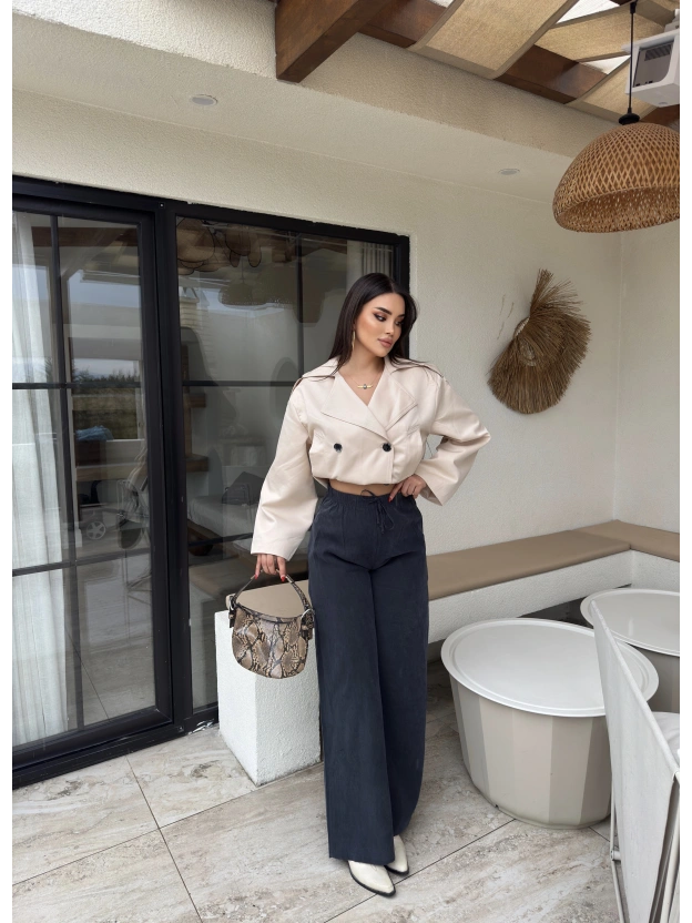 Füme Beli Lastikli Pantolon