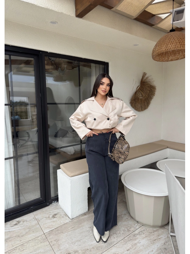 Füme Beli Lastikli Pantolon