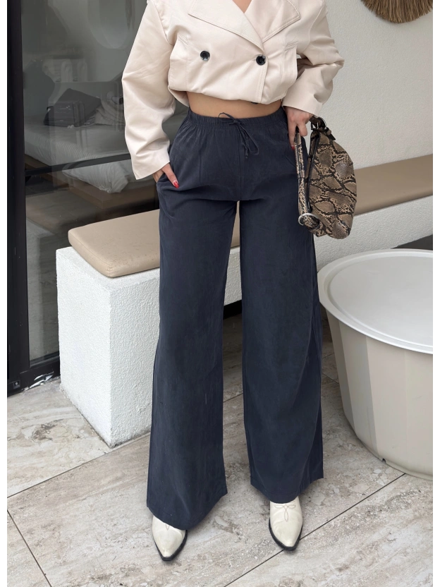 Füme Beli Lastikli Pantolon