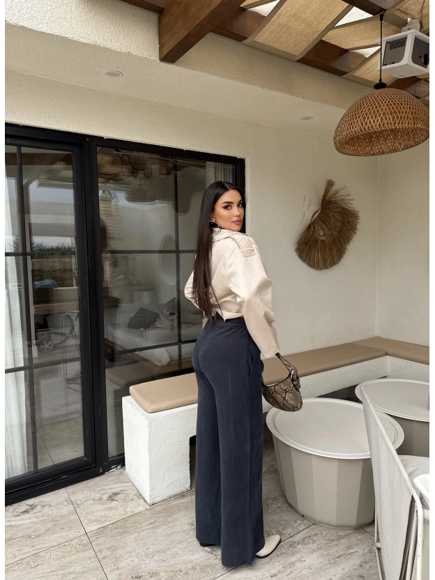 Füme Beli Lastikli Pantolon