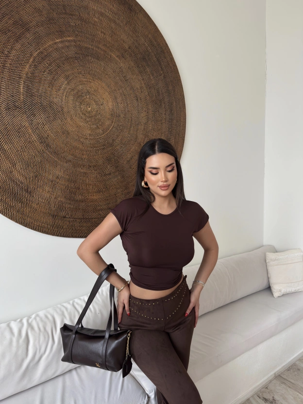 Kahverengi Sırt Detay Basic Crop