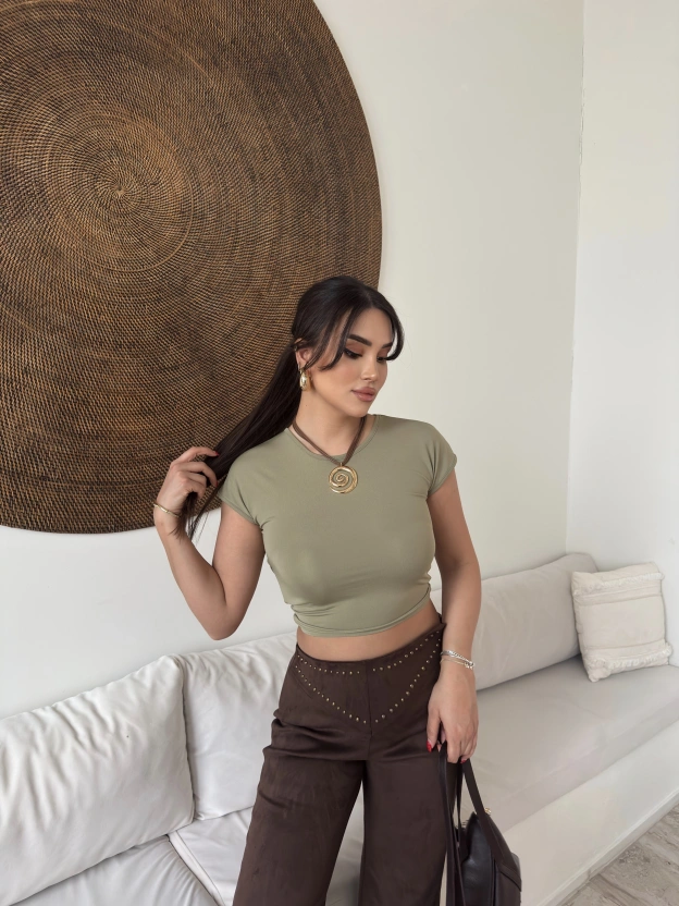 Mini Yeşili Sırt Detay Basic Crop