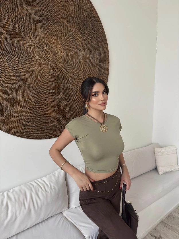 Mini Yeşili Sırt Detay Basic Crop