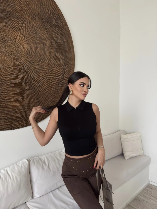 Siyah Polo Yaka Fermuarlı Modal Crop