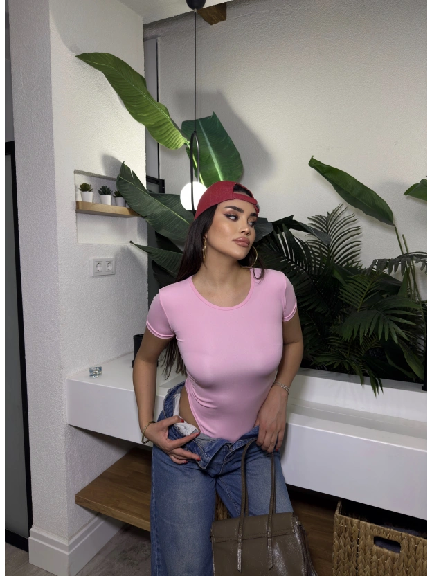 Pembe Kısa Kollu Bodysuit