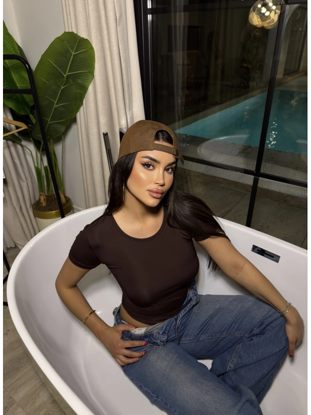 Kahverengi Kısa Kollu Bodysuit