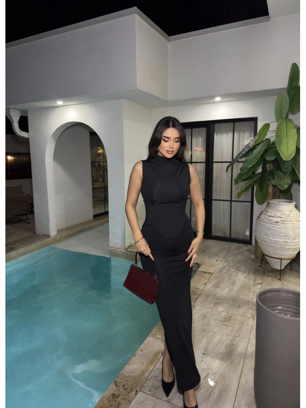 Siyah Korseli Uzun Elbise