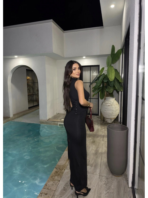 Siyah Korseli Uzun Elbise