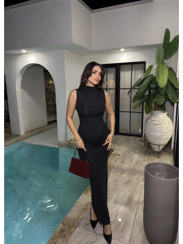 Siyah Korseli Uzun Elbise