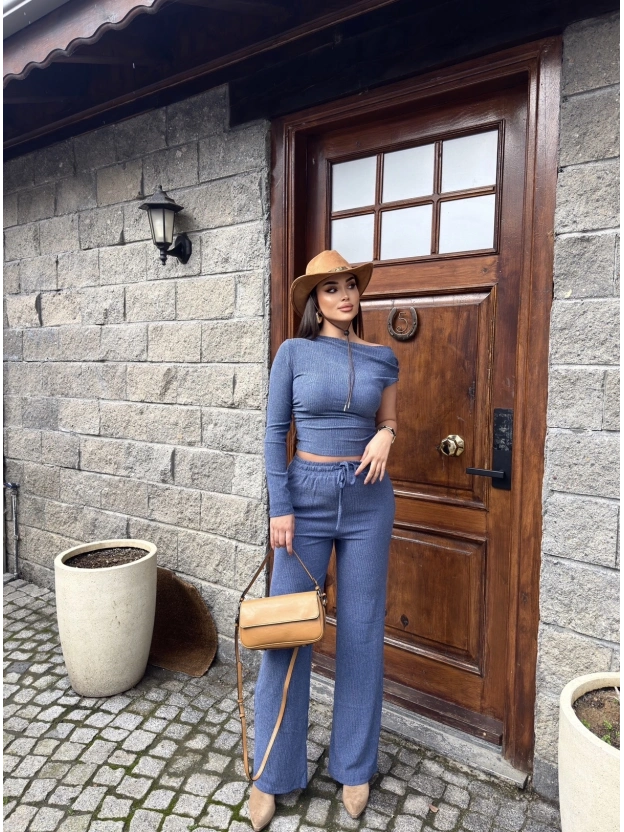 Lacivert Tek Kol Kayık Yaka Takım