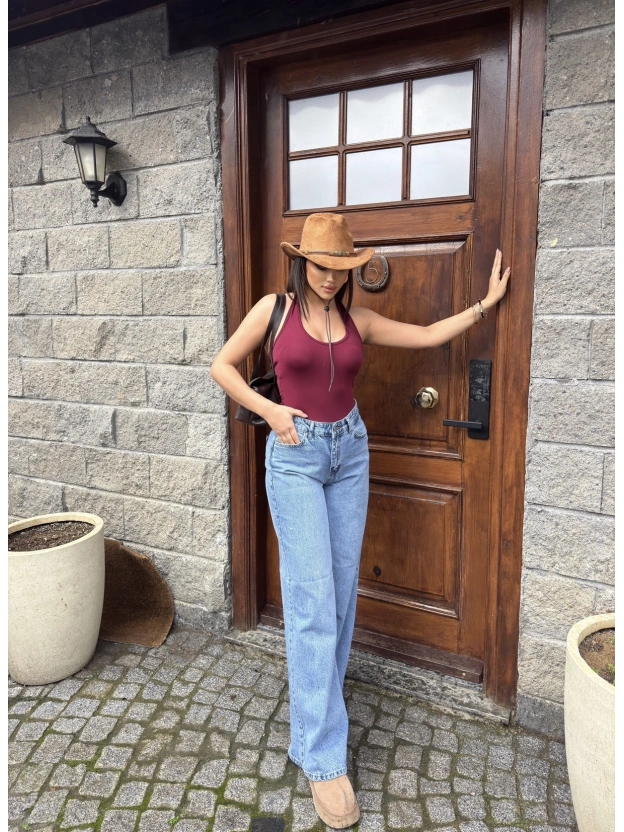 Mavi Geniş Paça Dökümlü Pantolon