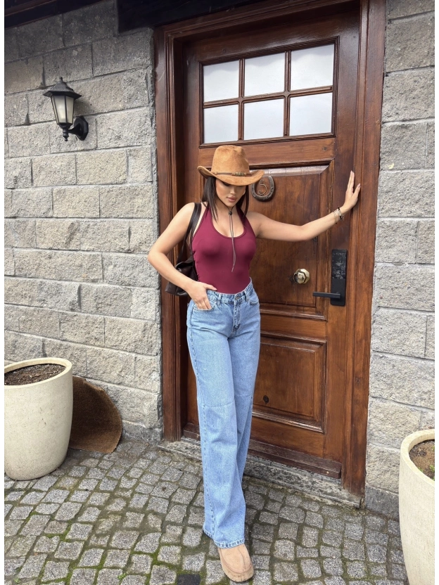 Mavi Geniş Paça Dökümlü Pantolon