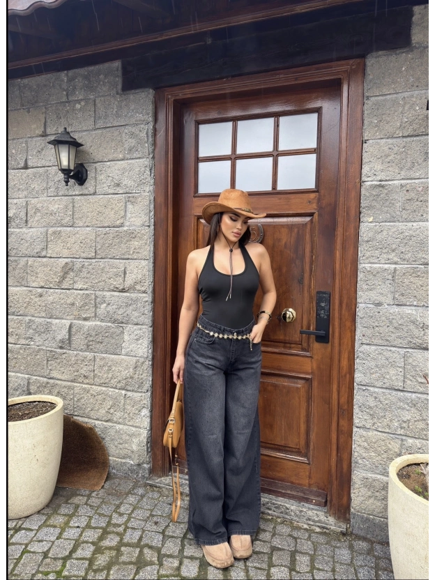 Füme Geniş Paça Dökümlü Pantolon