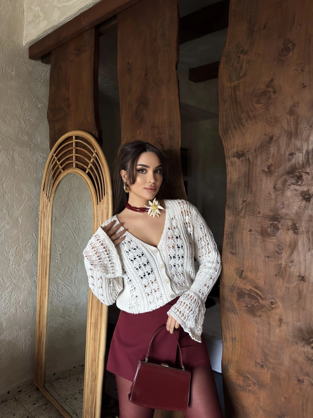 Bej İspanyol kol Düğmeli Hırka