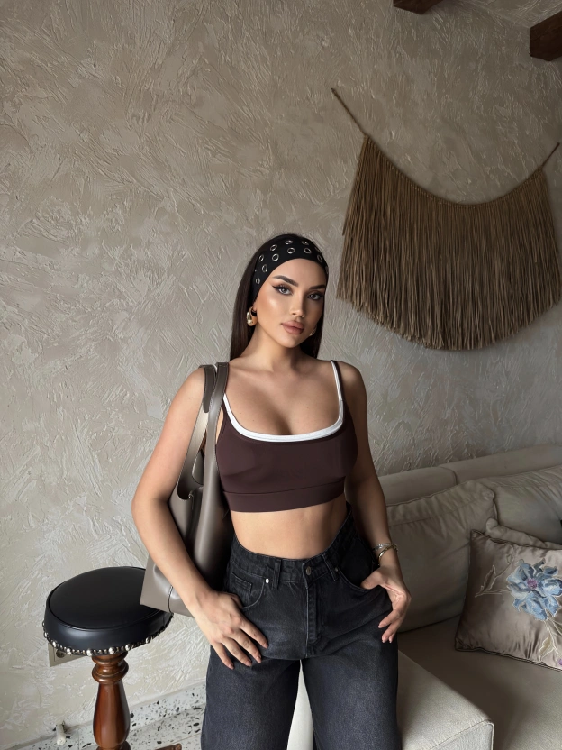 Kahverengi Biyeli Crop Top