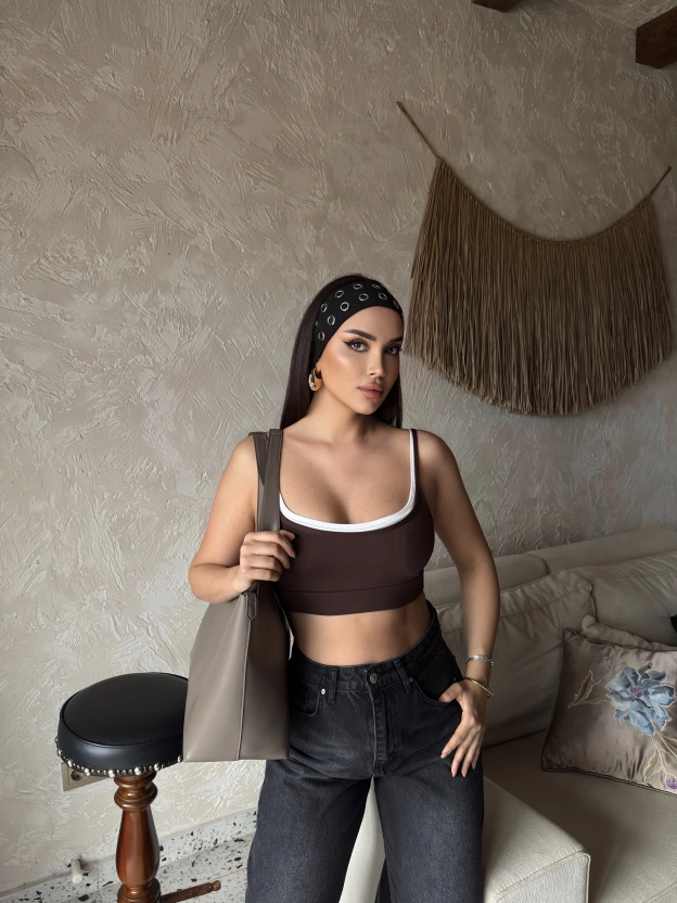Kahverengi Biyeli Crop Top