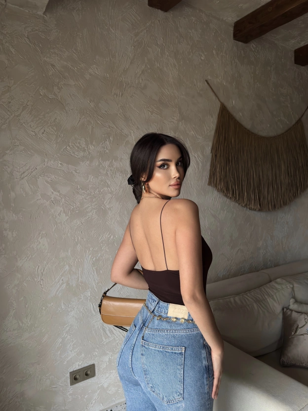 Kahverengi İp Askılı Bodysuit