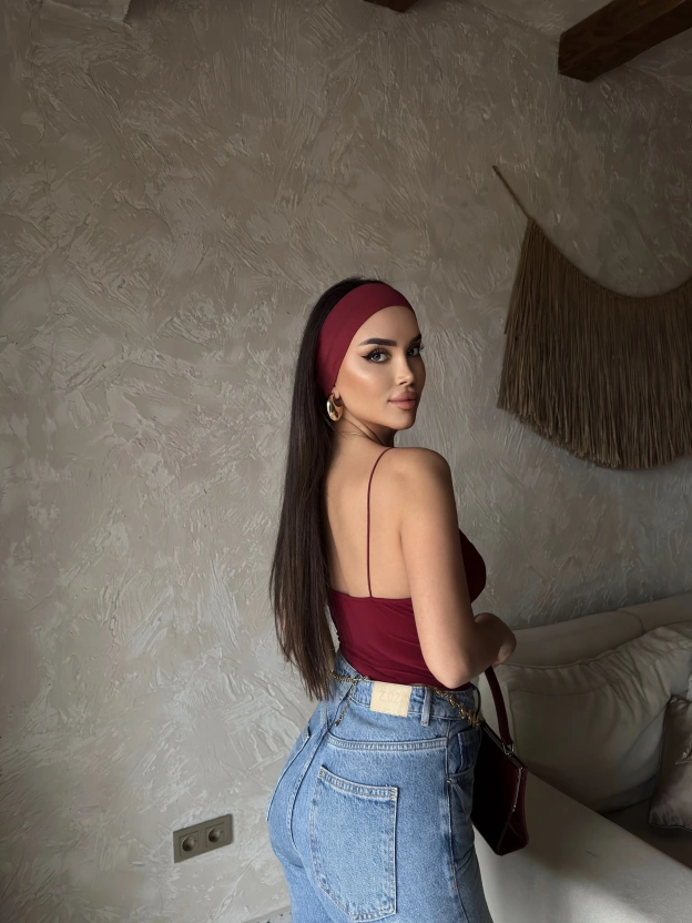 Bordo İp Askılı Bodysuit