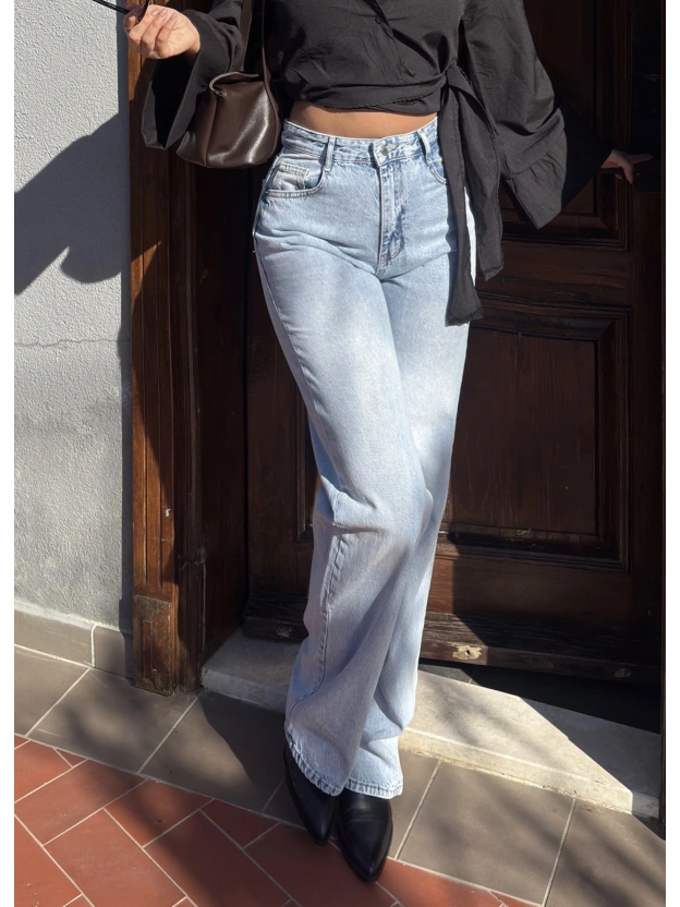 Buz Mavi Wide Leg Pantolon