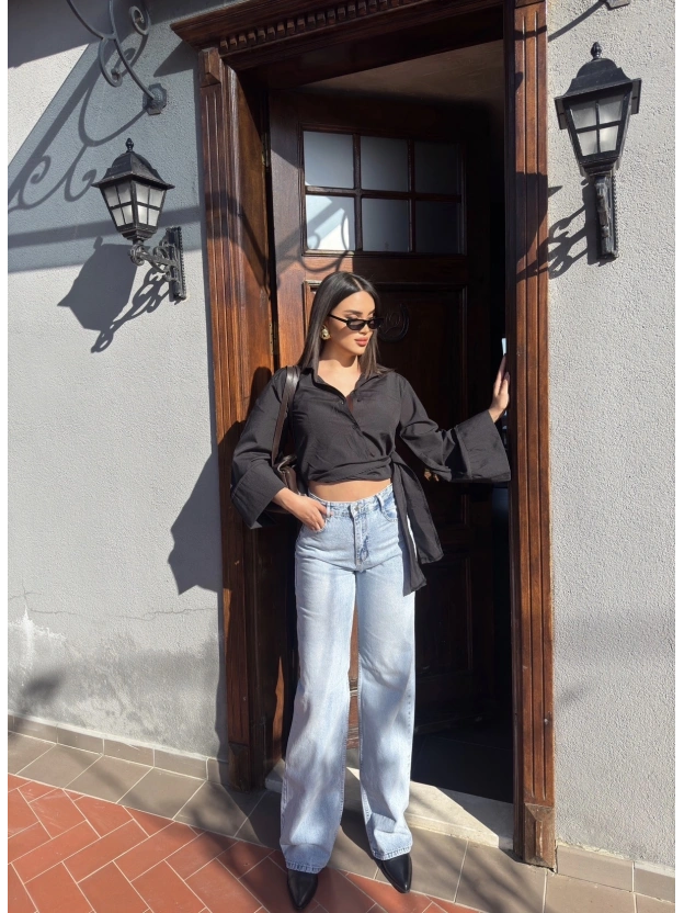 Buz Mavi Wide Leg Pantolon