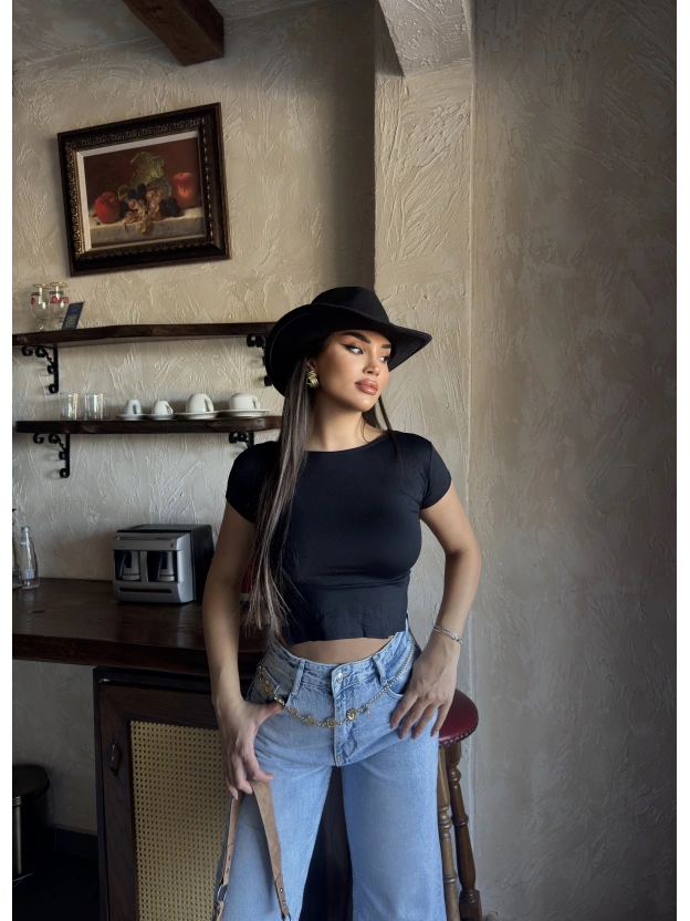 Siyah Sırt Ayarlanalabilir Crop