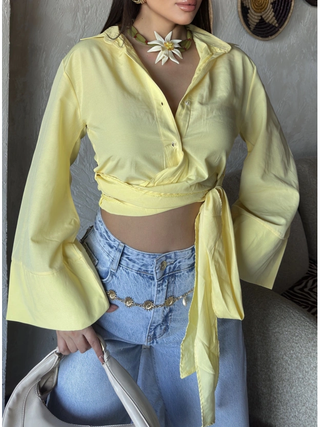 Sarı İspanyol Kol Bağlamalı Gömlek