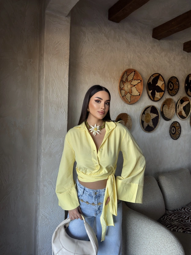 Sarı İspanyol Kol Bağlamalı Gömlek