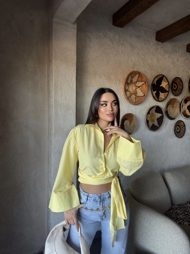 Sarı İspanyol Kol Bağlamalı Gömlek