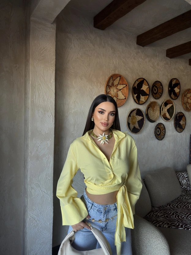 Sarı İspanyol Kol Bağlamalı Gömlek