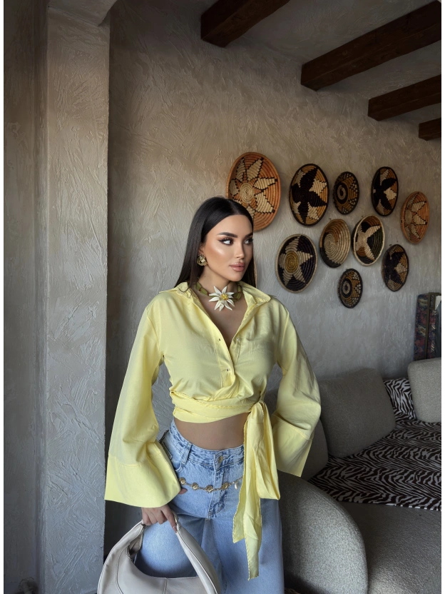 Sarı İspanyol Kol Bağlamalı Gömlek