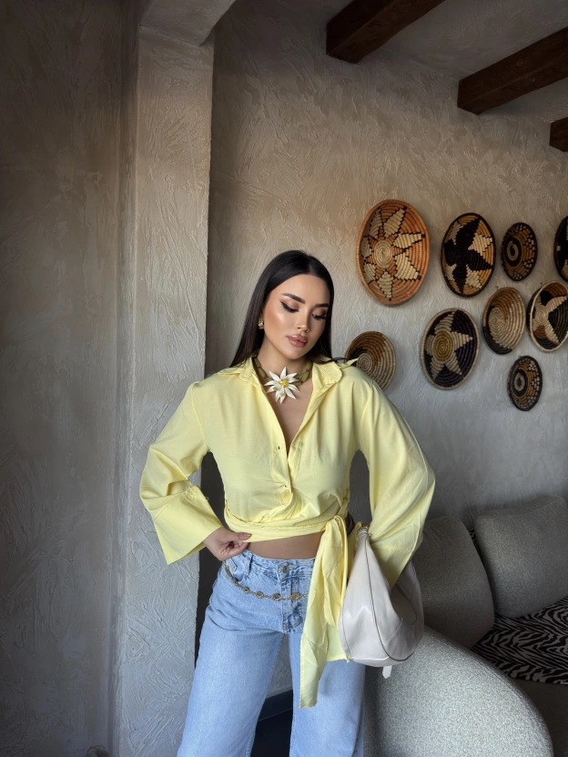 Sarı İspanyol Kol Bağlamalı Gömlek