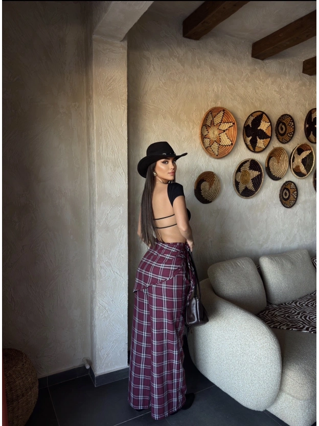 Bordo Beli Fularlı Tailored Fit Pantolon