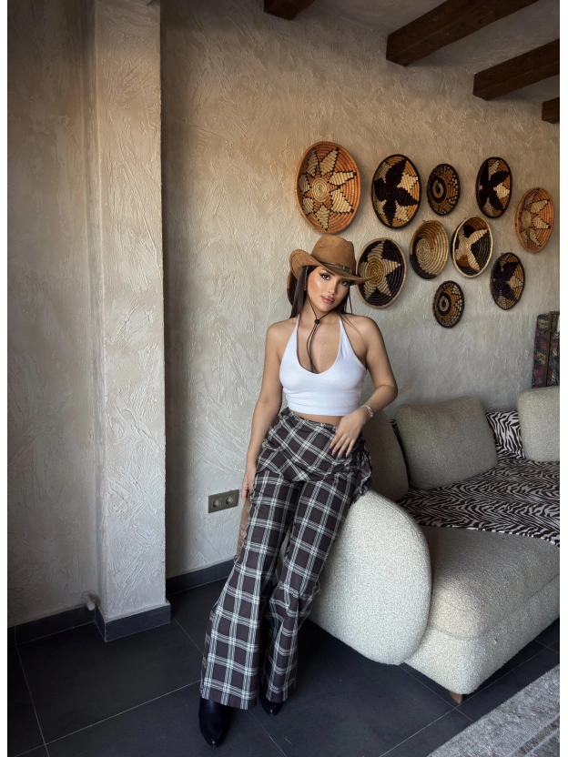 Kahverengi Beli Fularlı Tailored Fit Pantolon