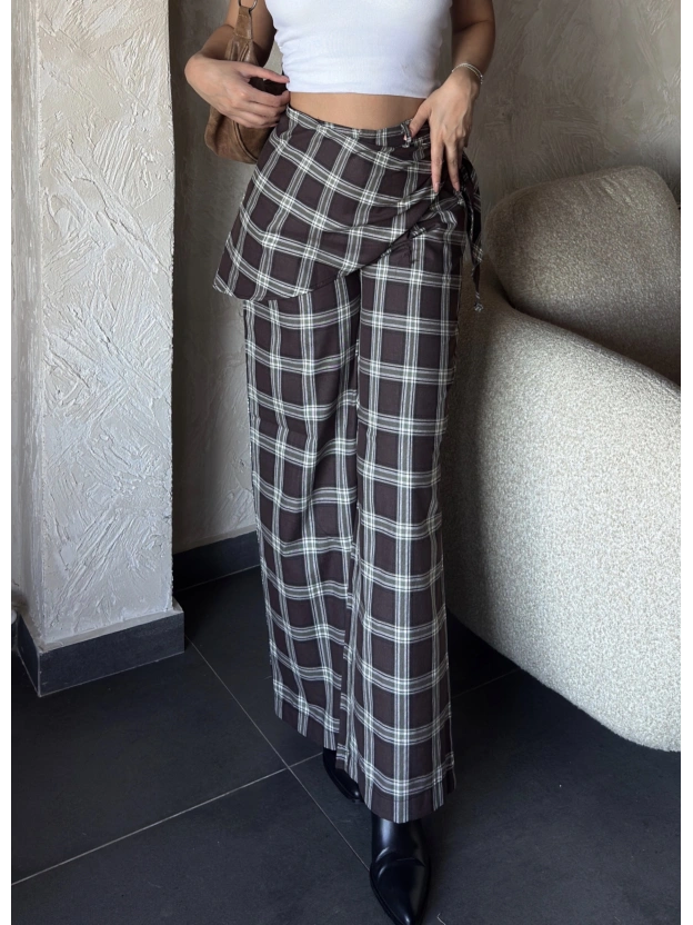 Kahverengi Beli Fularlı Tailored Fit Pantolon