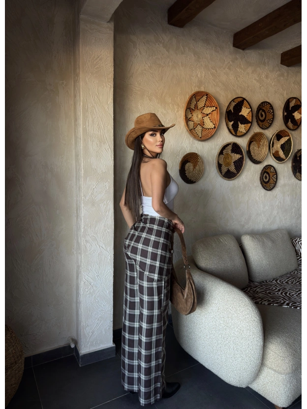 Kahverengi Beli Fularlı Tailored Fit Pantolon