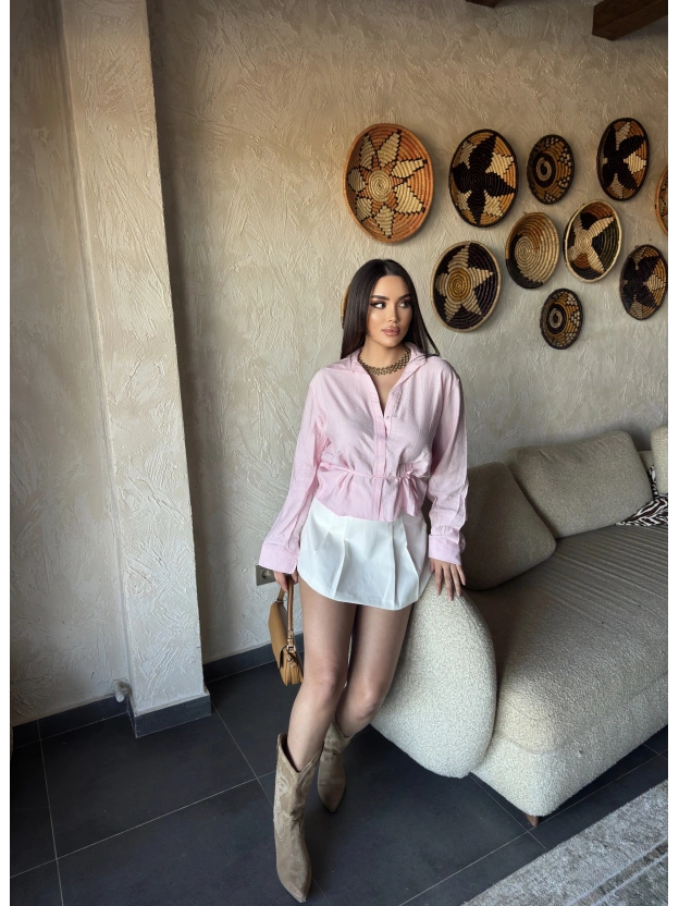 Pembe Gizli Düğme Bağlamalı Gömlek