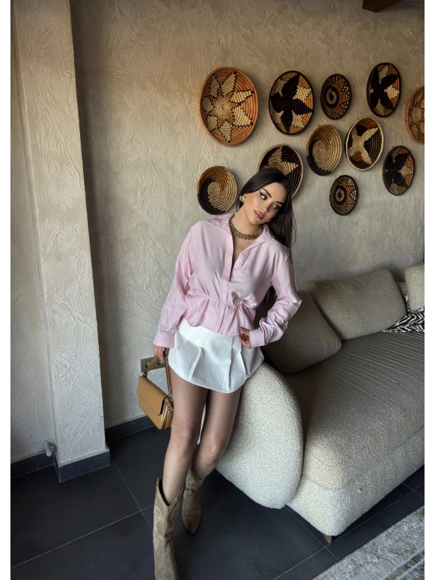 Pembe Gizli Düğme Bağlamalı Gömlek