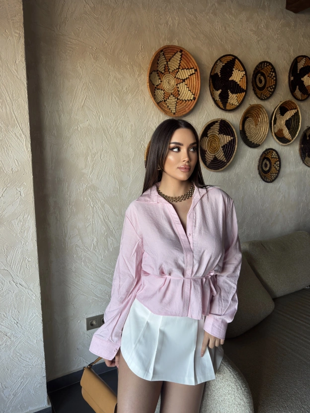 Pembe Gizli Düğme Bağlamalı Gömlek