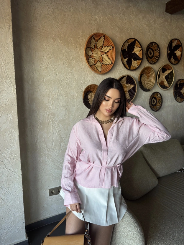 Pembe Gizli Düğme Bağlamalı Gömlek