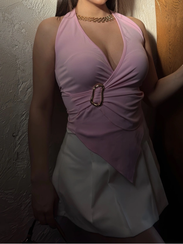 Pembe Tokalı Boyundan Geçirmeli Crop