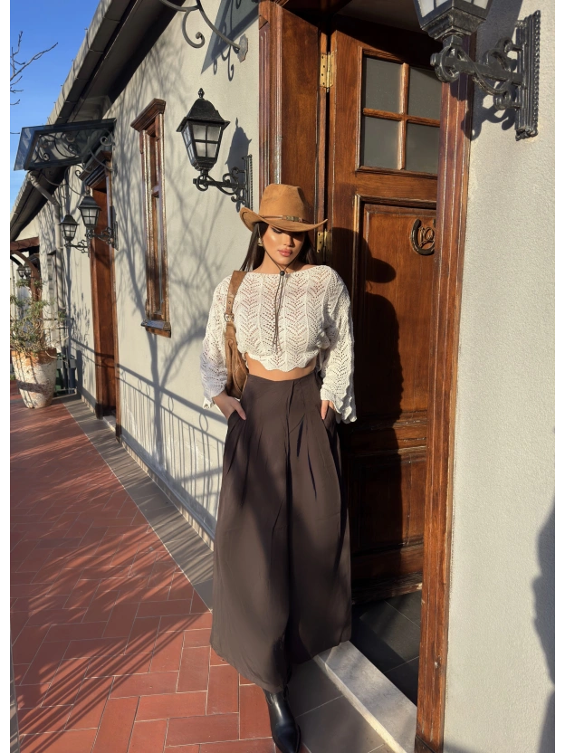 Kahverengi Etek Görünümlü Premium Pantolon