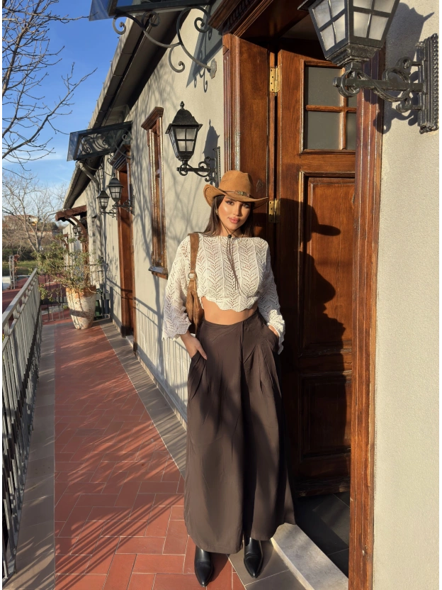 Kahverengi Etek Görünümlü Premium Pantolon