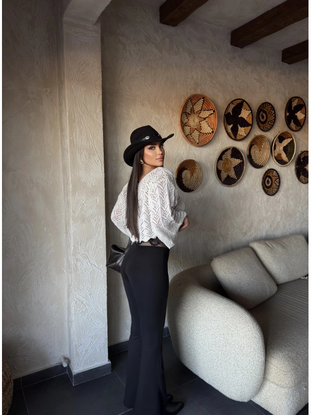 Siyah Dantel Detay Tayt Pantolon