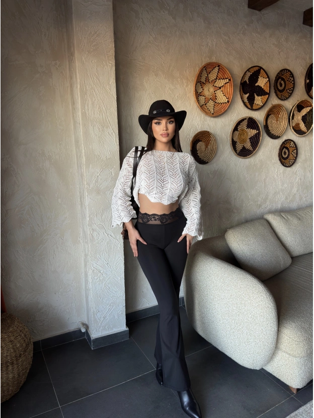 Siyah Dantel Detay Tayt Pantolon