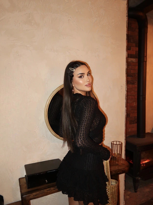 Siyah Dantel Kloş Etek Takım